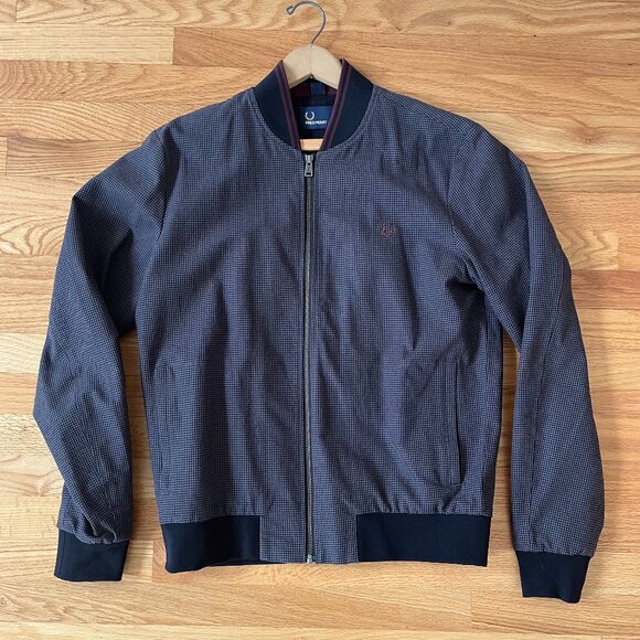 FRED PERRY Dark Grey Micro Hounds Tooth Zip Up Mod Ska Bomber Jacket M - Picture 1 of 4